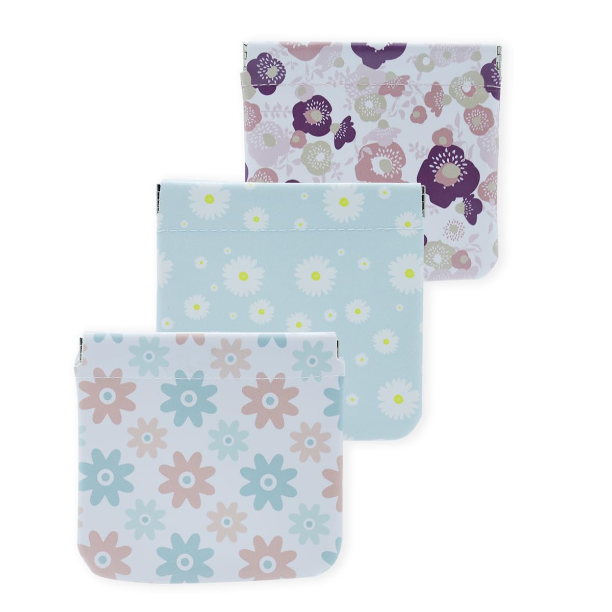 MAYCREATE 3 Pack Small Cosmetic Bag, Floral Print PU Leather Makeup Pouch Travel Organizer for Cosmetics, Accessories, Mini No Zipper Self-Closing Makeup Bag MAYCREATE 3 Pack Small Cosmetic Bag, Floral Print PU Leather Makeup Pouch Travel Organizer for Cosmetics, Accessories, Mini No Zipper Self-Closing Makeup Bag